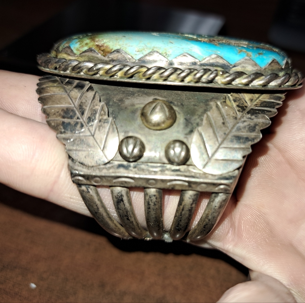 GORGEOUS 166g Women's Vintage Navajo Sterling Turquoise Bracelet Cuff - Picture 7 of 10